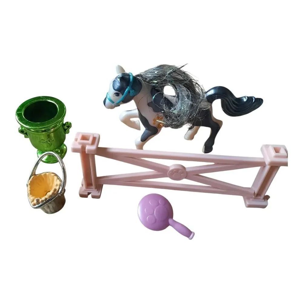 Littlest Pet Shop Black and White Horse Set with Pink Fence